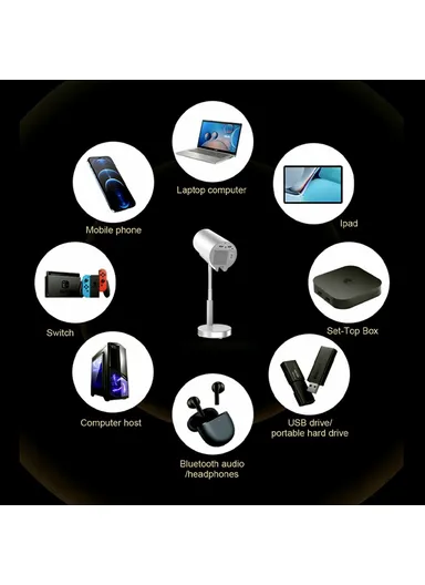 47W 100-240V 1+8G Hidden Retractable Bracket 4K HD Video Smart Projector WiFi Bluetooth Home Theater Device TS-3 (L21.5 x W12 x D12)cm - EU Plug