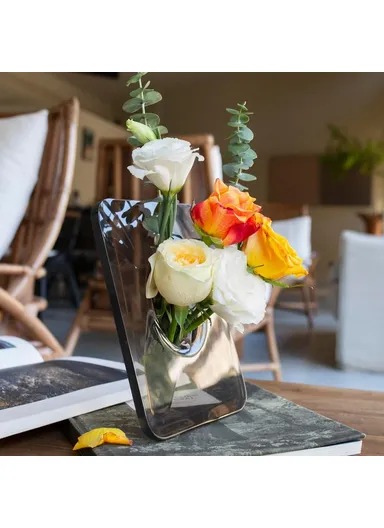 Creative Art Photo Frame Vase Clear Acrylic Hydroponic Flower Arranger Ornament Decorative Frame (L20 x W15)cm - Grey
