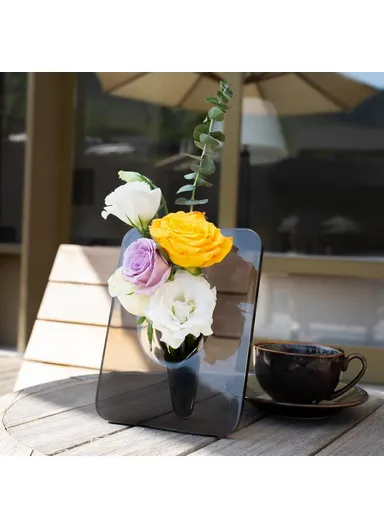 Creative Art Photo Frame Vase Clear Acrylic Hydroponic Flower Arranger Ornament Decorative Frame (L20 x W15)cm - Grey