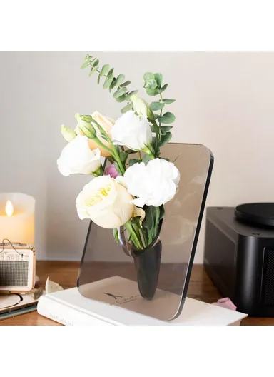 Creative Art Photo Frame Vase Clear Acrylic Hydroponic Flower Arranger Ornament Decorative Frame (L20 x W15)cm - Grey