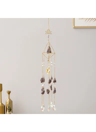 Natural Crystal Gravel Pendant Sun Catcher Garden Balcony Wind Chime Hanging Ornament (L60)cm - Purple