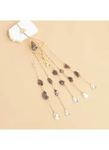Natural Crystal Gravel Pendant Sun Catcher Garden Balcony Wind Chime Hanging Ornament (L60)cm - Purple