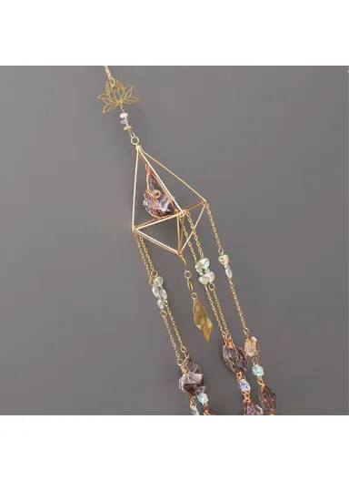 Natural Crystal Gravel Pendant Sun Catcher Garden Balcony Wind Chime Hanging Ornament (L60)cm - Purple