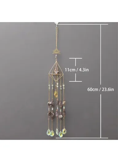 Natural Crystal Gravel Pendant Sun Catcher Garden Balcony Wind Chime Hanging Ornament (L60)cm - Purple