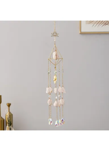 Natural Crystal Gravel Pendant Sun Catcher Garden Balcony Wind Chime Hanging Ornament (L60)cm - Pink