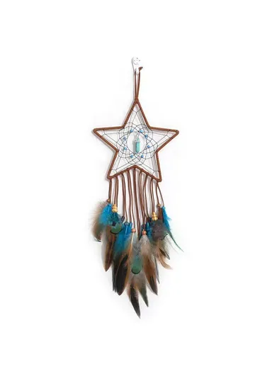 Energy Stone Pendant Feather Dream Catcher Hanging Decor Home Wall Ornament with LED Light Strip (L55)cm - Star