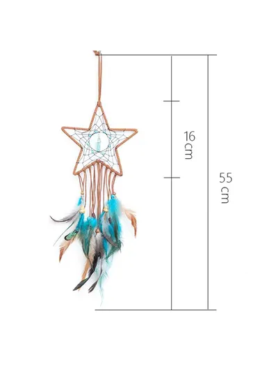 Energy Stone Pendant Feather Dream Catcher Hanging Decor Home Wall Ornament with LED Light Strip (L55)cm - Star