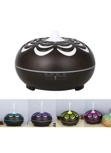 12W 350ML Ultrasonic Essential Oil Diffuser Wood Grain Cool Mist Humidifier with 7 Color LED Lights for Home Bedroom EU Plug Type A - Black