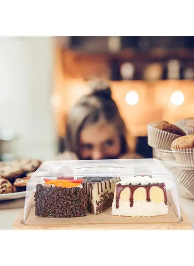 Large Size Bamboo Rectangular Dessert Display Tray Wedding Stuff Cake Stand with Lid, JJTZ - Size L