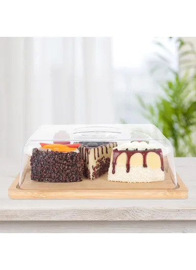 Large Size Bamboo Rectangular Dessert Display Tray Wedding Stuff Cake Stand with Lid, JJTZ - Size L