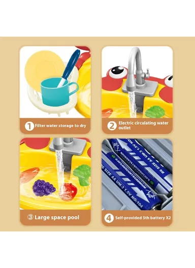 Children's Play Kitchen Toys Set Water Pretend Play House Simulation Electric Dishwasher - Blue Shark