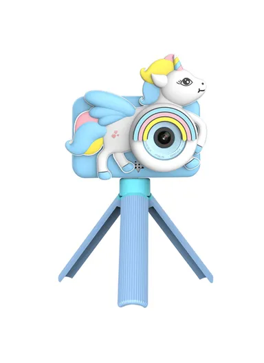 400mAh Cartoon Design 2-inch Screen Children HD Dual Lens Camera with Tripod + 32G TF Card + Card Reader D32 - Blue