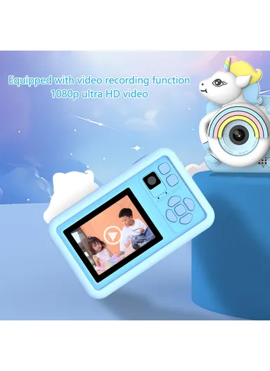 400mAh Cartoon Design 2-inch Screen Children HD Dual Lens Camera with Tripod + 32G TF Card + Card Reader D32 - Blue