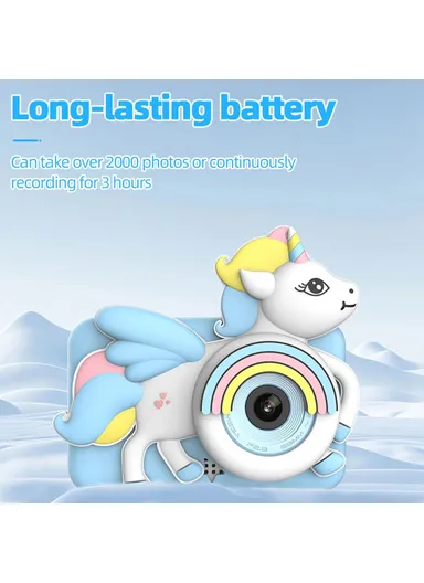 400mAh Cartoon Design 2-inch Screen Children HD Dual Lens Camera with Tripod + 32G TF Card + Card Reader D32 - Blue