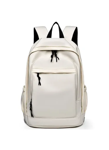 Waterproof Polyester Student Book Bag Travel Backpack Casual Daypack Travel Dual Shoulders Bag (L30 x W20 x H45)cm - Beige