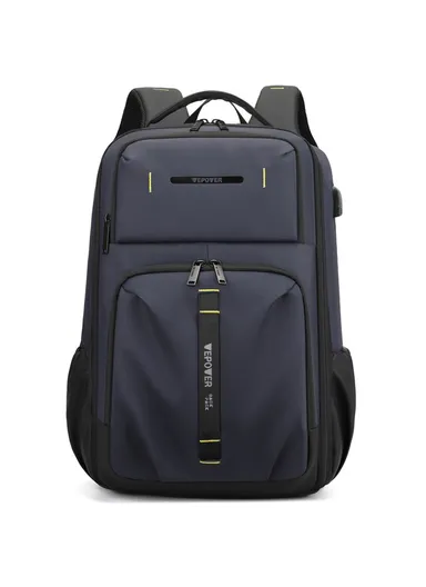 14" Stylish Men Travel Nylon Backpack Laptop Carrying Daypack with USB Port 1288 (H47 x W30 x D18)cm - Dark Blue