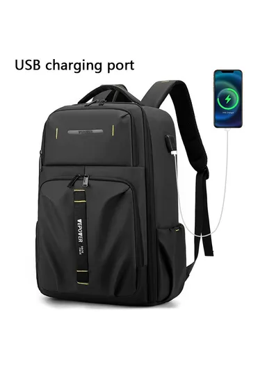 14" Stylish Men Travel Nylon Backpack Laptop Carrying Daypack with USB Port 1288 (H47 x W30 x D18)cm - Dark Blue