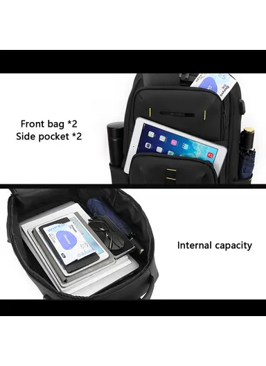 14" Stylish Men Travel Nylon Backpack Laptop Carrying Daypack with USB Port 1288 (H47 x W30 x D18)cm - Dark Blue