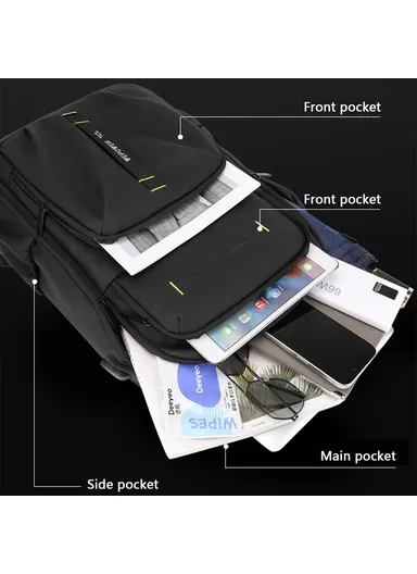 14" Stylish Men Travel Nylon Backpack Laptop Carrying Daypack with USB Port 1288 (H47 x W30 x D18)cm - Dark Blue
