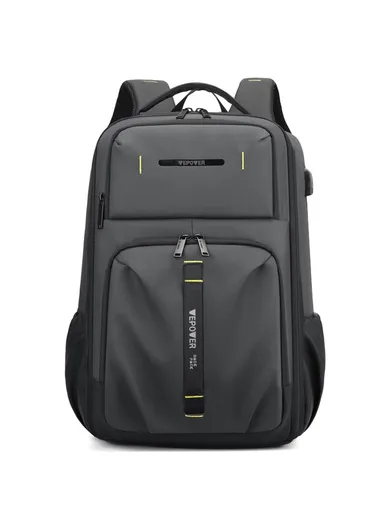 14" Stylish Men Travel Nylon Backpack Laptop Carrying Daypack with USB Port 1288 (H47 x W30 x D18)cm - Grey