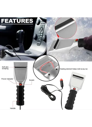 12V Electric Heated Car Snow Removal Shovel Plastic + Metal Winter Car Window Snow Removal Scraper