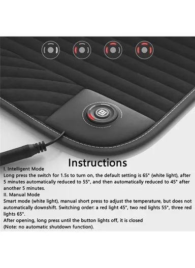 ANJUNY 24W 12/24V Car Electric Heated Seat Cushion Warm Plush Seat Heating Pad with Backrest - Grey/Passenger Side