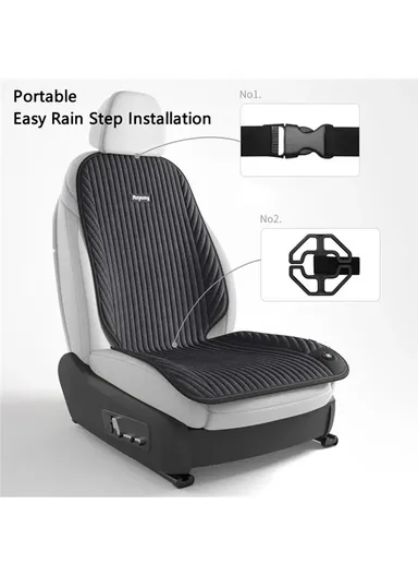 ANJUNY 24W 12/24V Car Electric Heated Seat Cushion Warm Plush Seat Heating Pad with Backrest - Grey/Driver Side