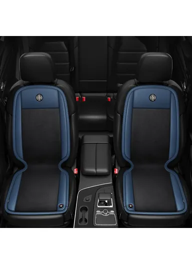 24W Driver+Passenger Side Car Electric Heated Seat Cushion Leather+Velvet+Sponge Winter Seat Heating Pad - Black+Dark Blue