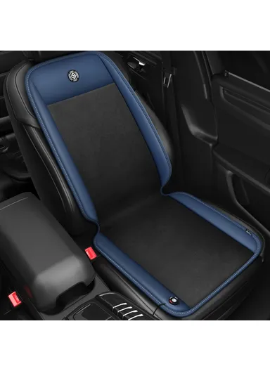 24W Driver+Passenger Side Car Electric Heated Seat Cushion Leather+Velvet+Sponge Winter Seat Heating Pad - Black+Dark Blue