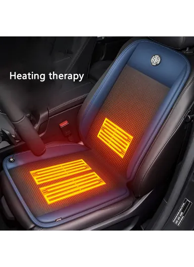 24W Driver+Passenger Side Car Electric Heated Seat Cushion Leather+Velvet+Sponge Winter Seat Heating Pad - Black+Dark Blue