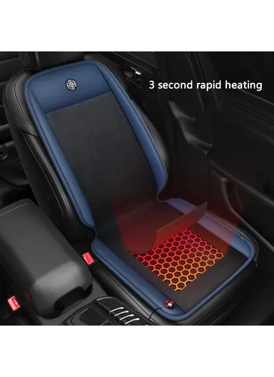 24W Driver+Passenger Side Car Electric Heated Seat Cushion Leather+Velvet+Sponge Winter Seat Heating Pad - Black+Dark Blue