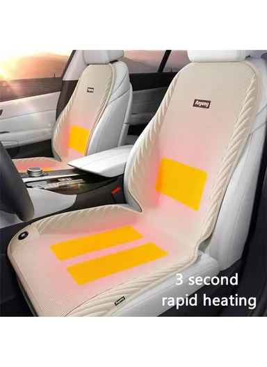 24W 12V Winter Car Electric Heated Seat Cushion with Backrest Plush Chair Heating Pad - Black / Passenger Side