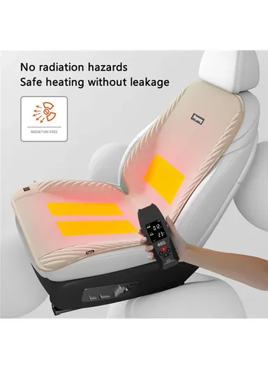 24W 12V Winter Car Electric Heated Seat Cushion with Backrest Plush Chair Heating Pad - Black / Passenger Side