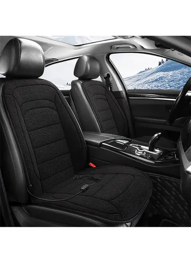2Pcs 26W 12V Electric Heated Car Seat Cushion Back Cover Winter Heating Seat Pad - Black