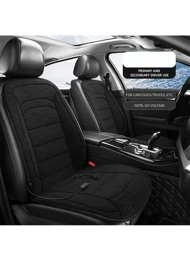 2Pcs 26W 12V Electric Heated Car Seat Cushion Back Cover Winter Heating Seat Pad - Black