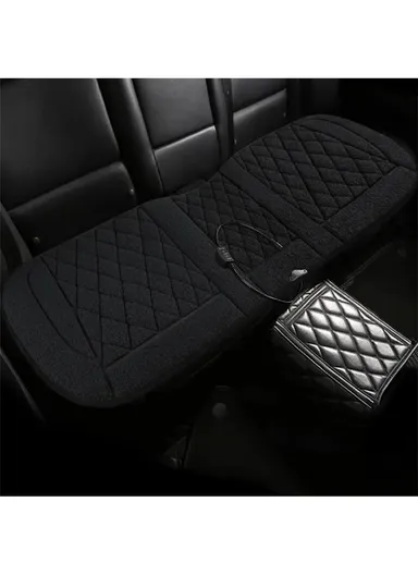 26W 12V Rear Seat Cushion Car Heated Protective Mat Pad Imitation Cashmere Back Seat Cover - Black