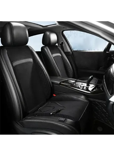2Pcs / Set 12V / 24V Car Electric Heating Car Seat Cushion with Backrest for Winter Universal Vehicle Seat Warmer - Black