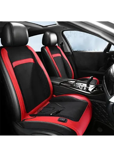 2Pcs / Set 12V / 24V 30W Car Electric Heating Car Seat Cushion with Backrest for Winter Universal Vehicle Seat Warmer - Black / Red