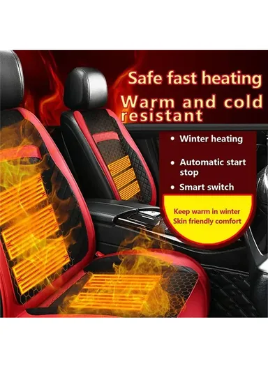 12V/24V 30W Universal Car Electric Heating Car Seat Cushion with Backrest Car Seat Warmer for Winter - Black