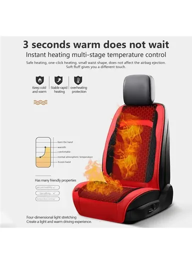 12V/24V 30W Universal Car Electric Heating Car Seat Cushion with Backrest Car Seat Warmer for Winter - Black