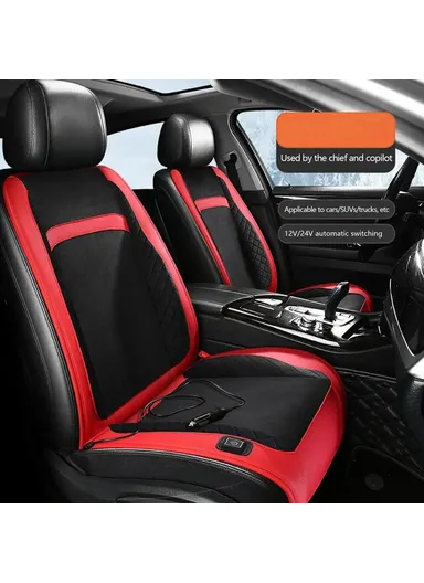 12V/24V 30W Universal Car Electric Heating Car Seat Cushion with Backrest Car Seat Warmer for Winter - Black / Blue