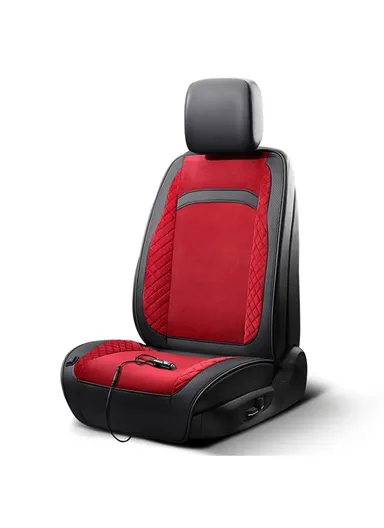 12V/24V 30W Universal Car Electric Heating Car Seat Cushion with Backrest Car Seat Warmer for Winter -  Red / Black