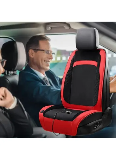 12V/24V 30W Universal Car Electric Heating Car Seat Cushion with Backrest Car Seat Warmer for Winter -  Red / Black