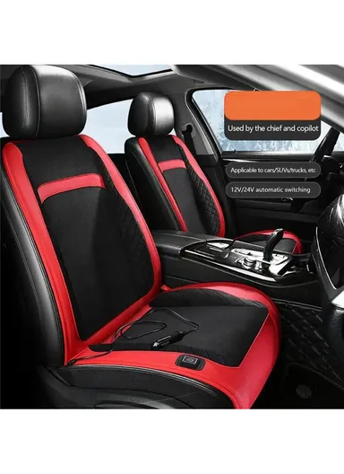 12V/24V 30W Universal Car Electric Heating Car Seat Cushion with Backrest Car Seat Warmer for Winter -  Red / Black