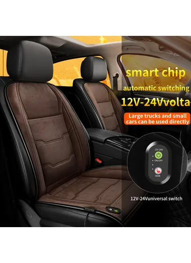 12V / 24V Single Seat Car Cigarette Lighter Heated Seat Cushion Chair Heating Pad with 3 Heat Settings - Coffee