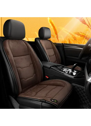 12V / 24V Single Seat Car Cigarette Lighter Heated Seat Cushion Chair Heating Pad with 3 Heat Settings - Coffee