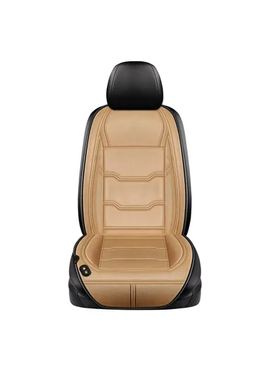 12V / 24V Single Seat Car Cigarette Lighter Heated Seat Cushion Chair Heating Pad with 3 Heat Settings - Beige