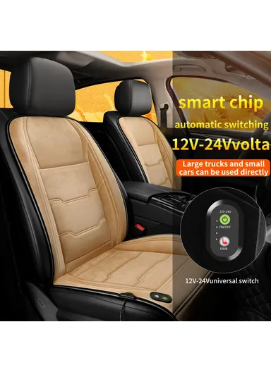 12V / 24V Single Seat Car Cigarette Lighter Heated Seat Cushion Chair Heating Pad with 3 Heat Settings - Beige
