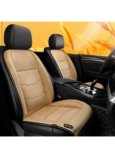 12V / 24V Single Seat Car Cigarette Lighter Heated Seat Cushion Chair Heating Pad with 3 Heat Settings - Beige