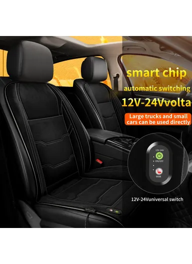 12V / 24V Single Seat Car Cigarette Lighter Heated Seat Cushion Chair Heating Pad with 3 Heat Settings - Black